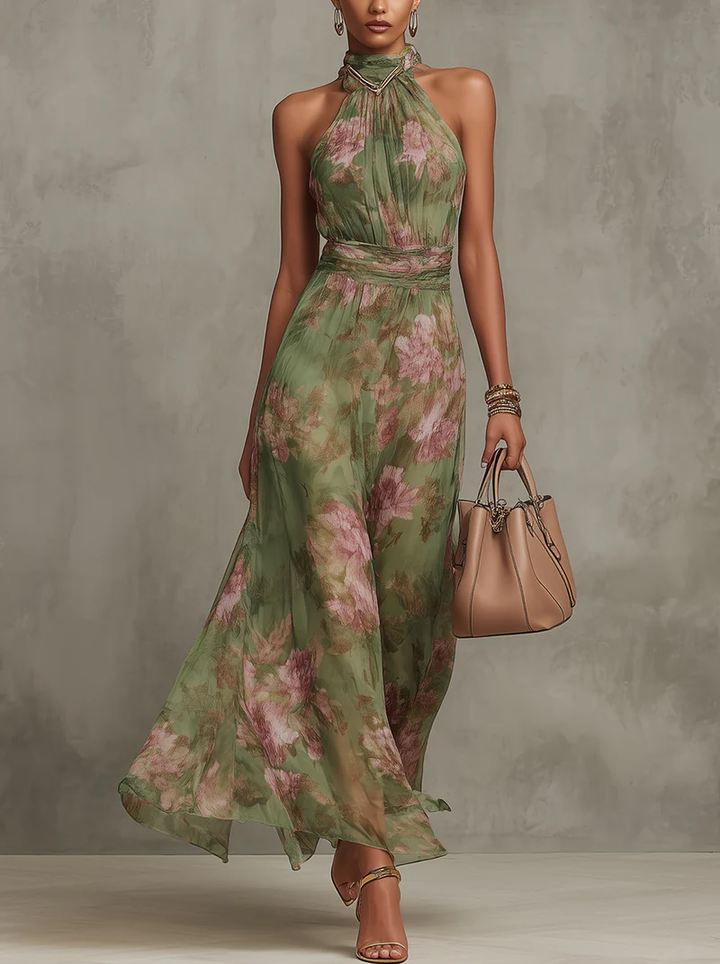 Livia - Elegante abito lungo senza maniche con stampa floreale