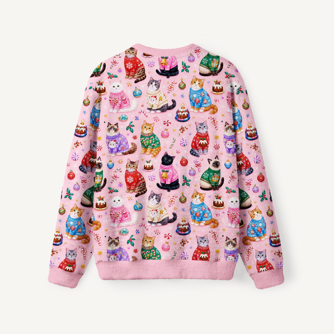 Maglione Natalizio Girocollo con Gatti e Fantasia Festiva