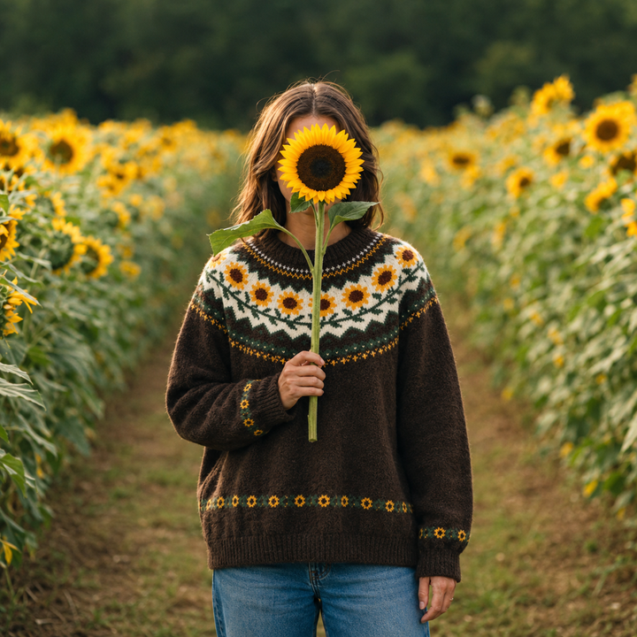 Maglione a girocollo con motivo a girasoli