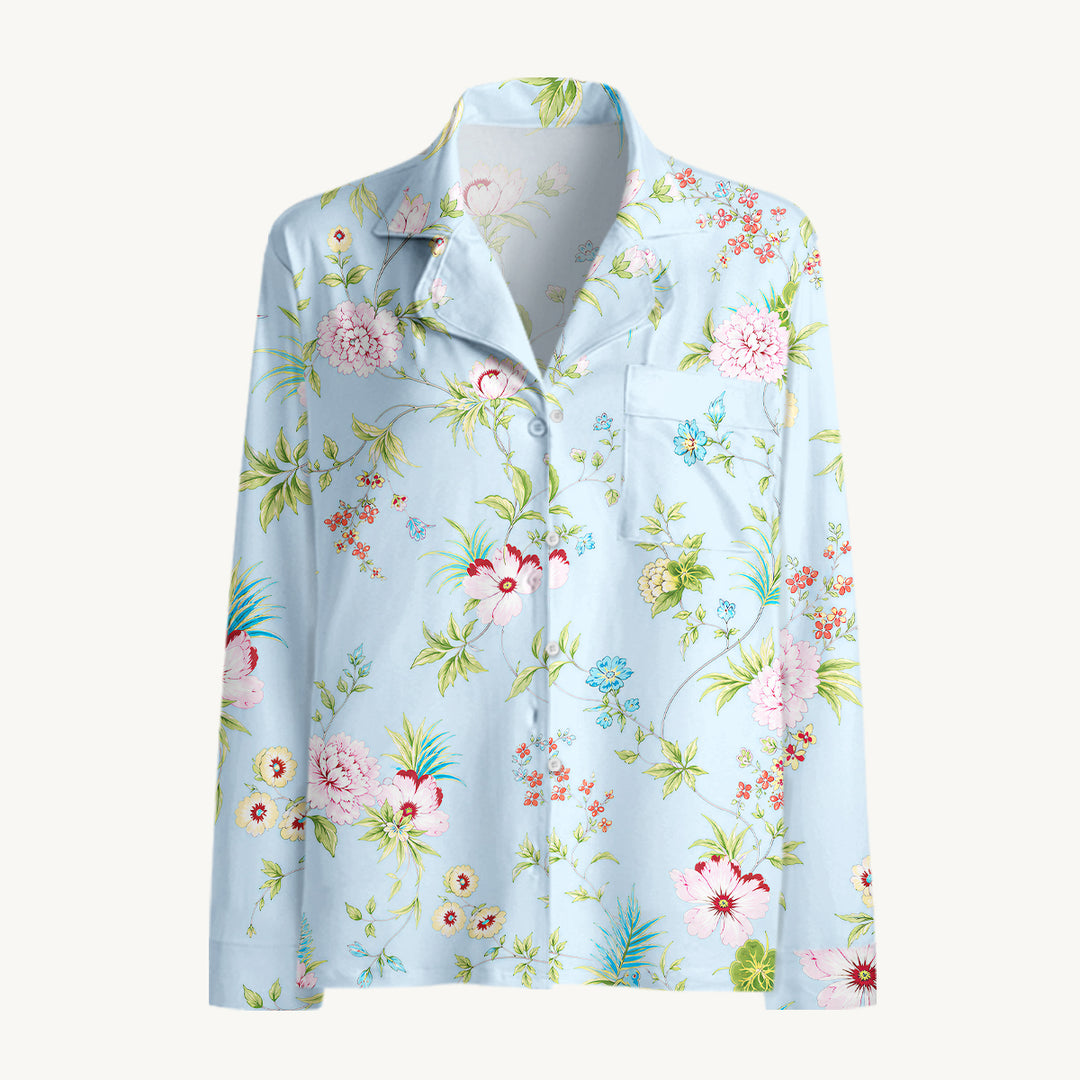 Set di pigiami a maniche lunghe con stampa floreale da giardino in colori pastello