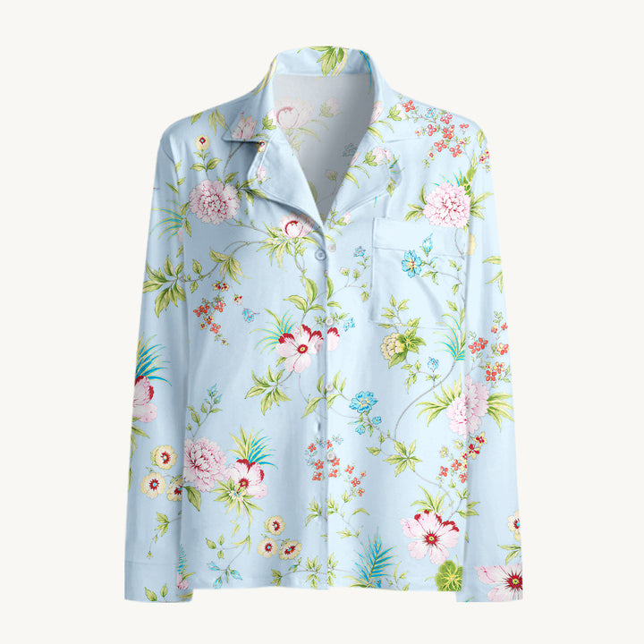 Set di pigiami a maniche lunghe con stampa floreale da giardino in colori pastello