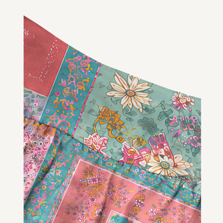Gonna maxi trasformabile con stampa patchwork “Giardino corallo” e abito senza spalline