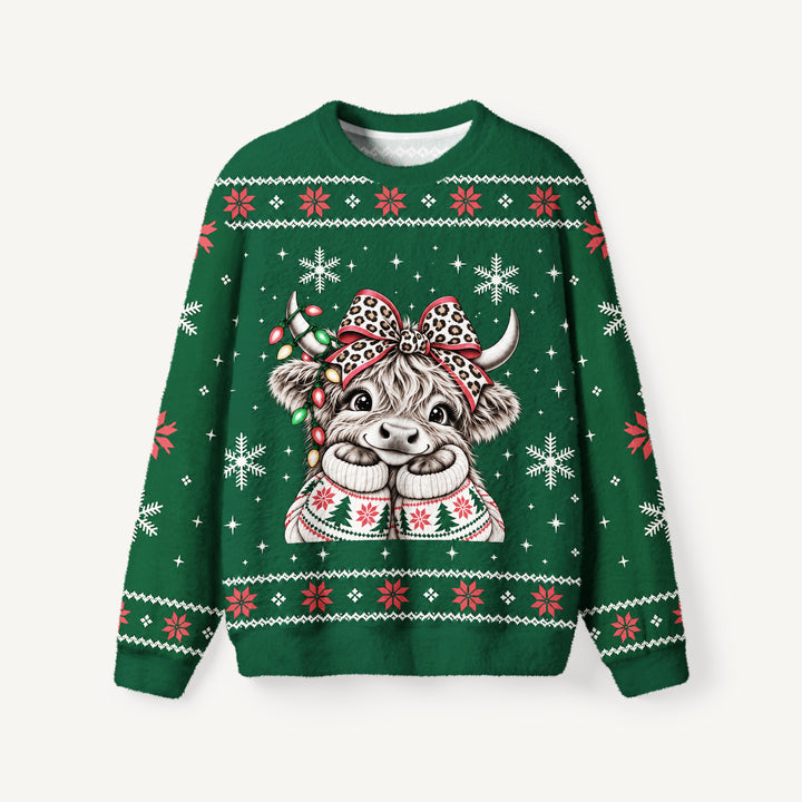 Maglione Natalizio Girocollo con Mucca Festosa