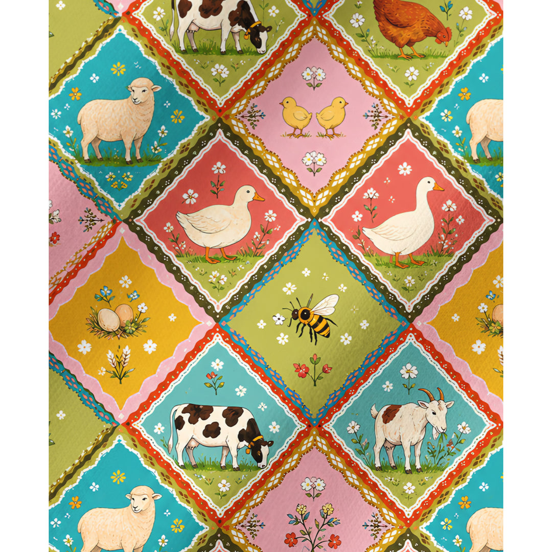Set di pigiami a maniche lunghe con patchwork di animali della fattoria di campagna