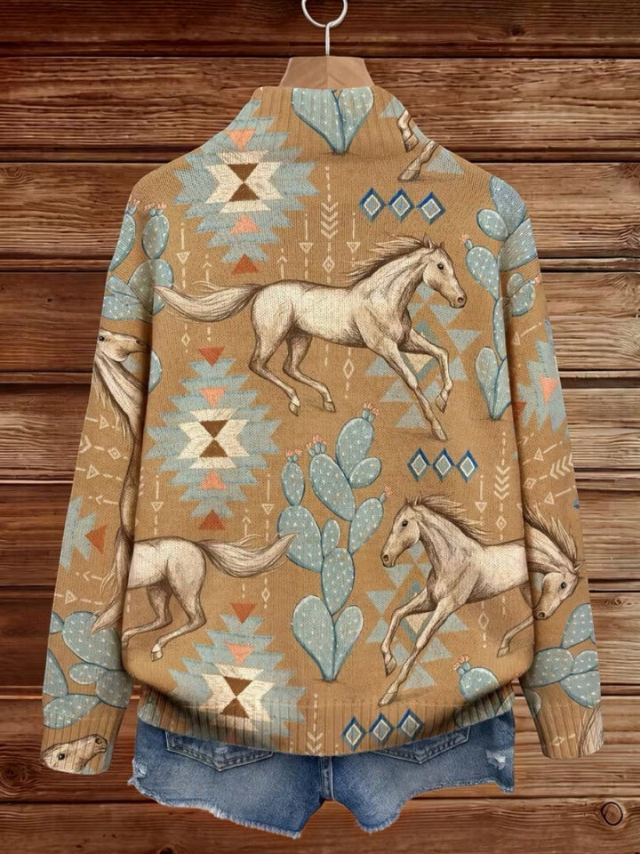 Brigitte™ | Cardigan con motivo di cavalli e cactus