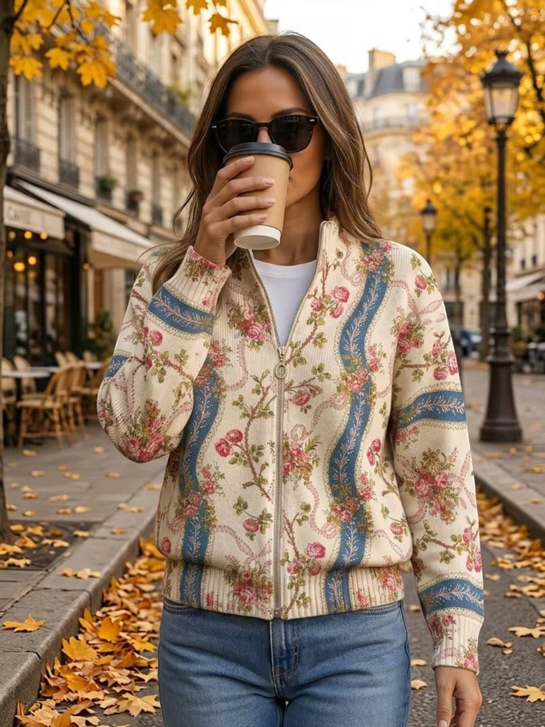 Sabine™ | Cardigan con motivo di rose rampicanti