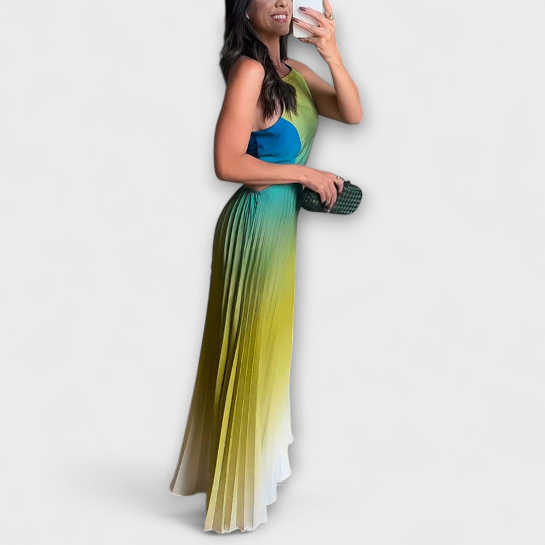 Haven – Vestito Maxi Elegante Senza Schiena con Gradienti e Pieghe Legate