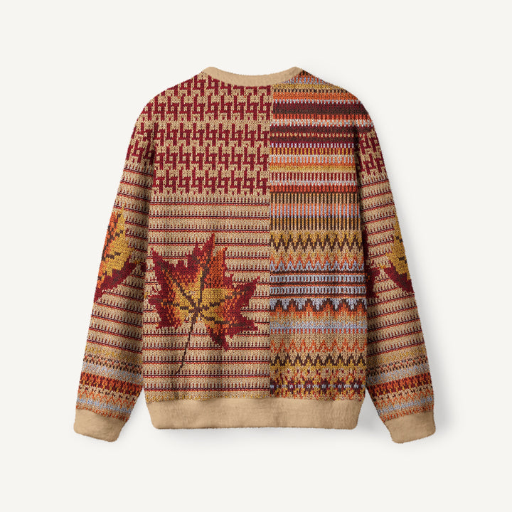 Maglione a girocollo con motivo patchwork autunnale a foglie d&