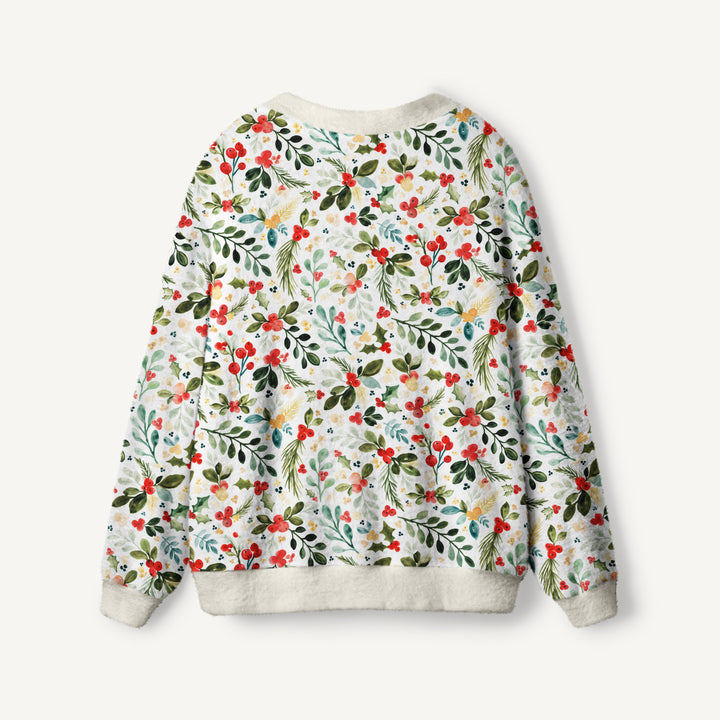Cardigan lavorato a maglia con Fantasia di Agrifoglio, Bacche e Pigne
