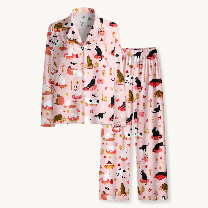 Set di pigiami a maniche lunghe con gatti fantasiosi