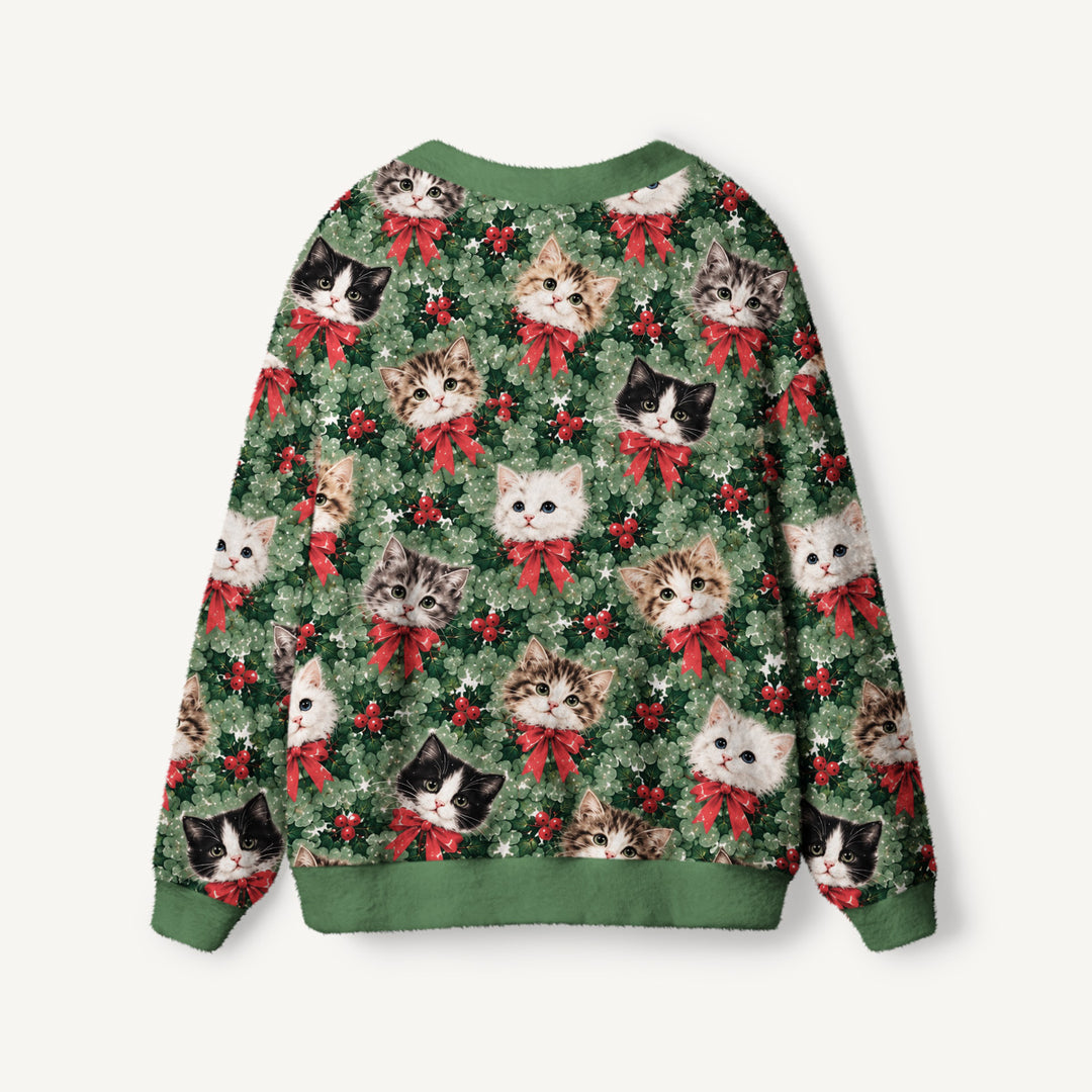 Cardigan lavorato a maglia Natalizi con Fantasia di Gatti “Holly Jolly”
