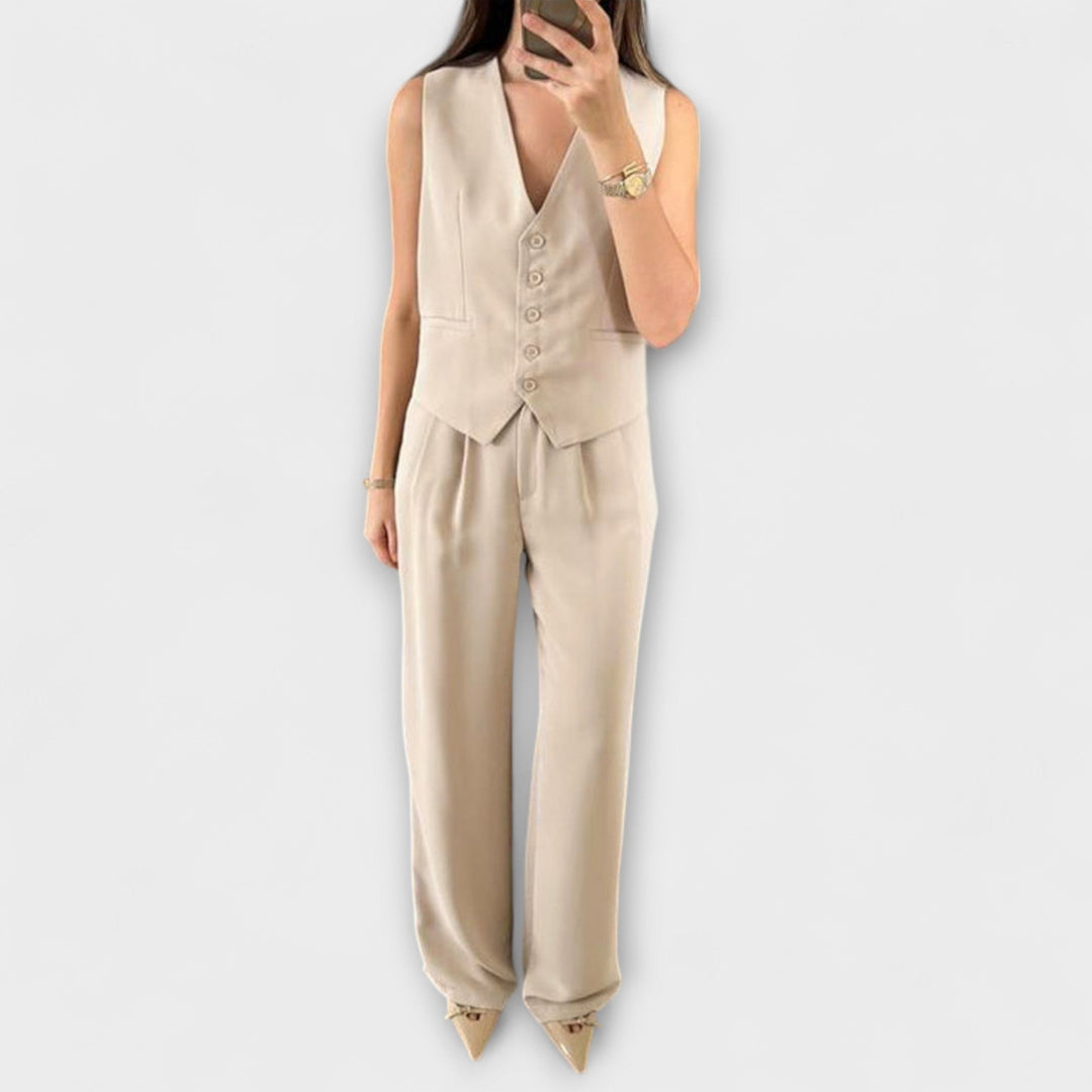 Hazel - Elegante Gilet V-Neck e Pantaloni Due Pezzi