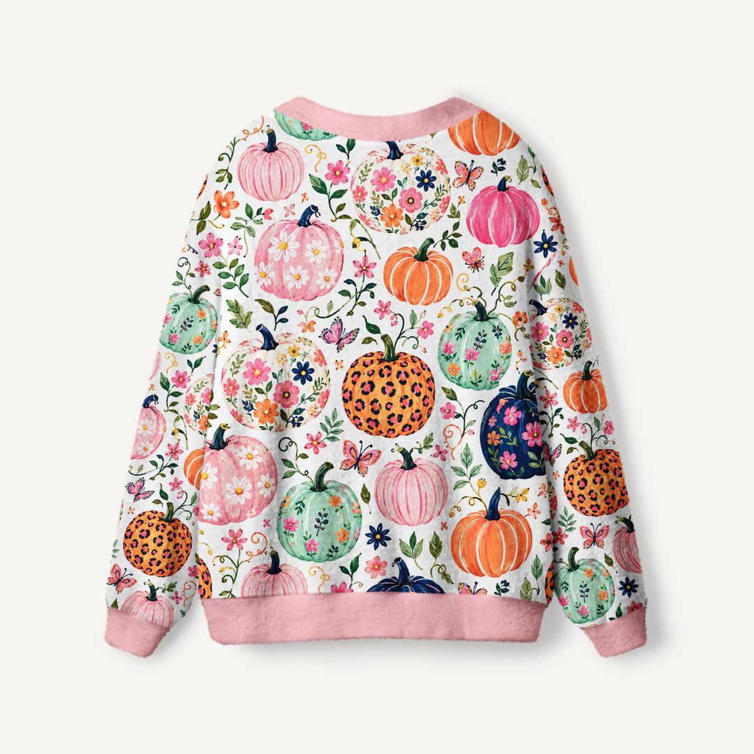 Cardigan autunnale in maglia con motivo floreale a zucche
