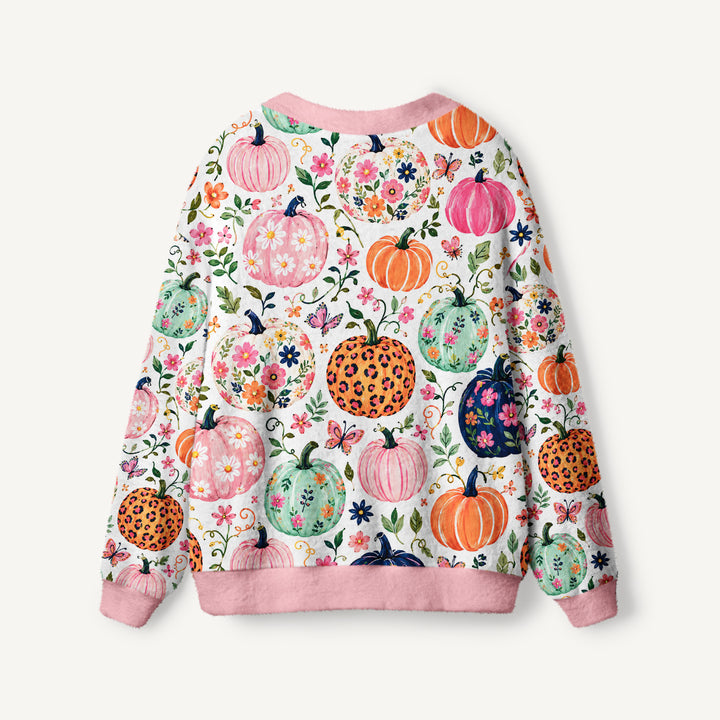 Cardigan autunnale in maglia con motivo floreale a zucche