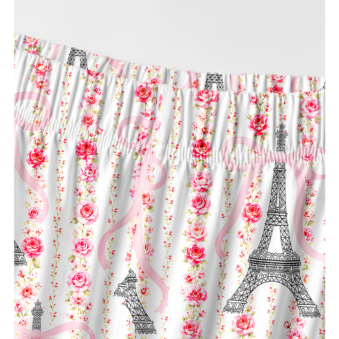 Set di pigiami a maniche lunghe con rose, nastri e torre parigina