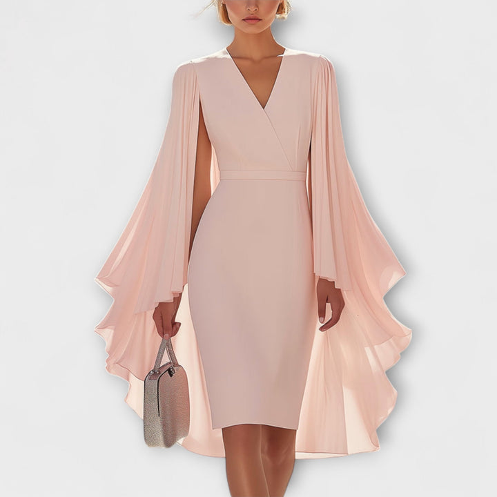 Rachel - Abito Midi Hellrosa con Scollatura a V e Maniche in Chiffon