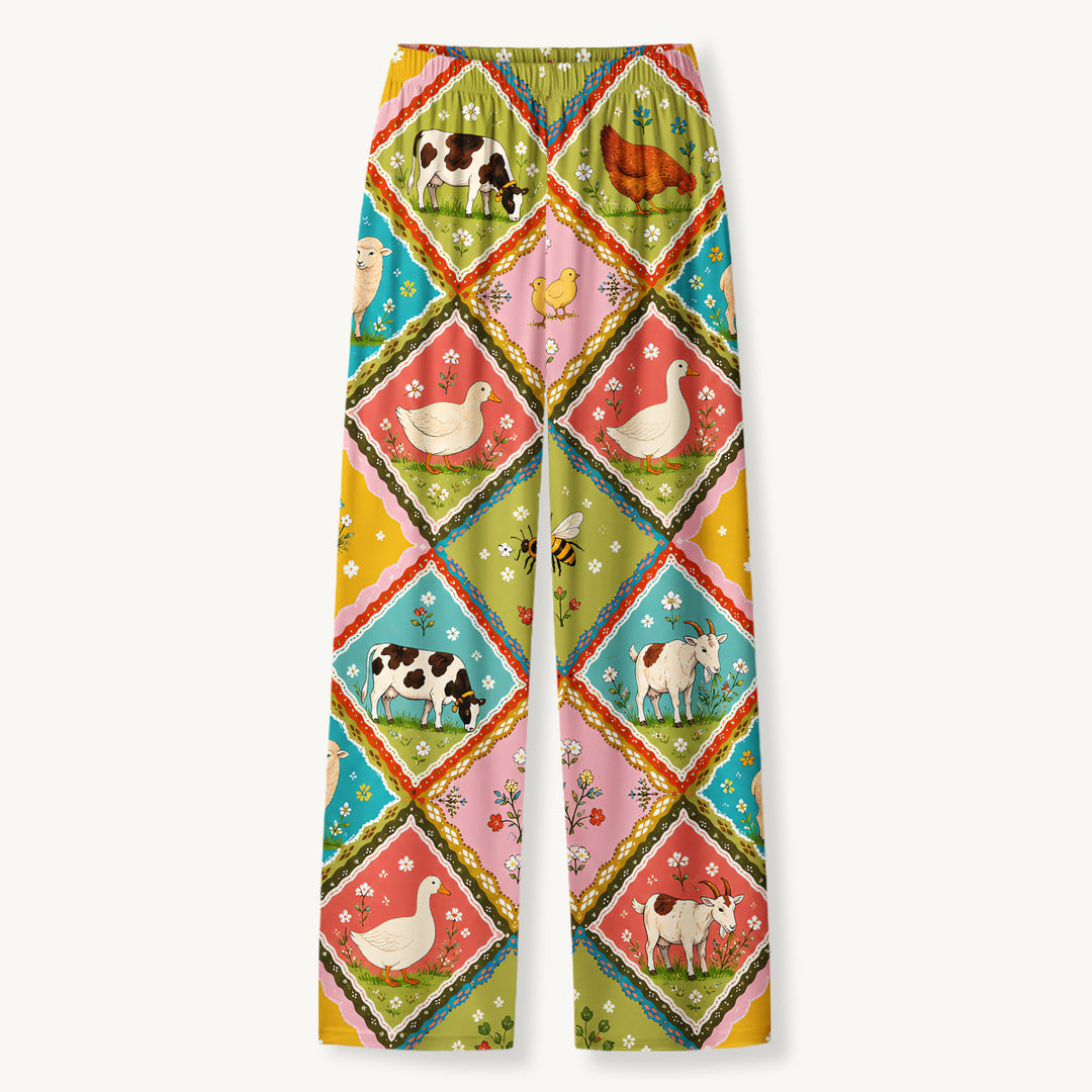 Set di pigiami a maniche lunghe con patchwork di animali della fattoria di campagna