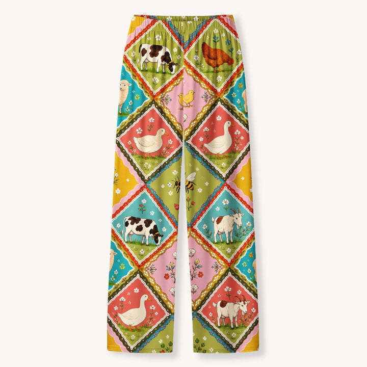 Set di pigiami a maniche lunghe con patchwork di animali della fattoria di campagna
