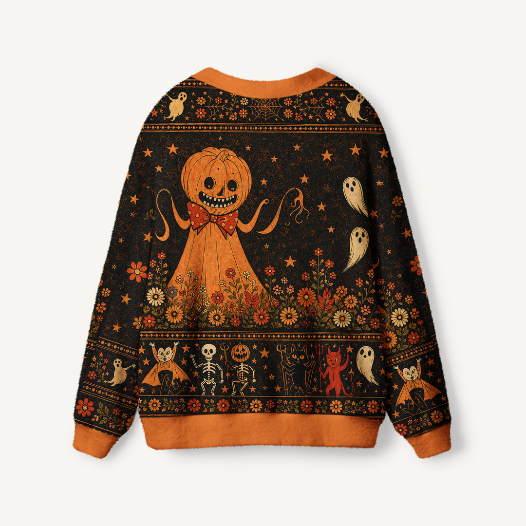 Cardigan lavorato a maglia floreali di Halloween con zucche e fantasmi