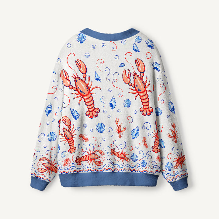 Cardigan lavorato a maglia con stampa di aragoste e conchiglie