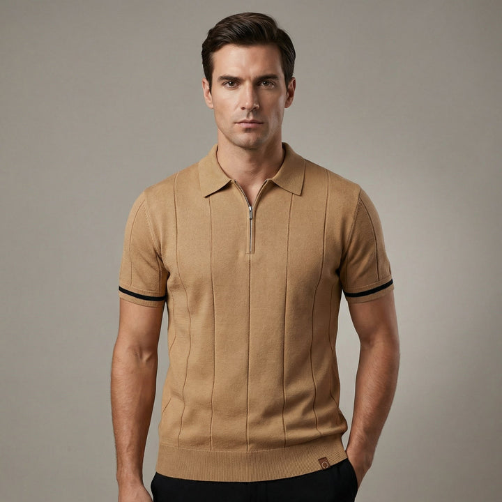 Dinamico Polo Uomo Zip Manica Corta Righe Verticali