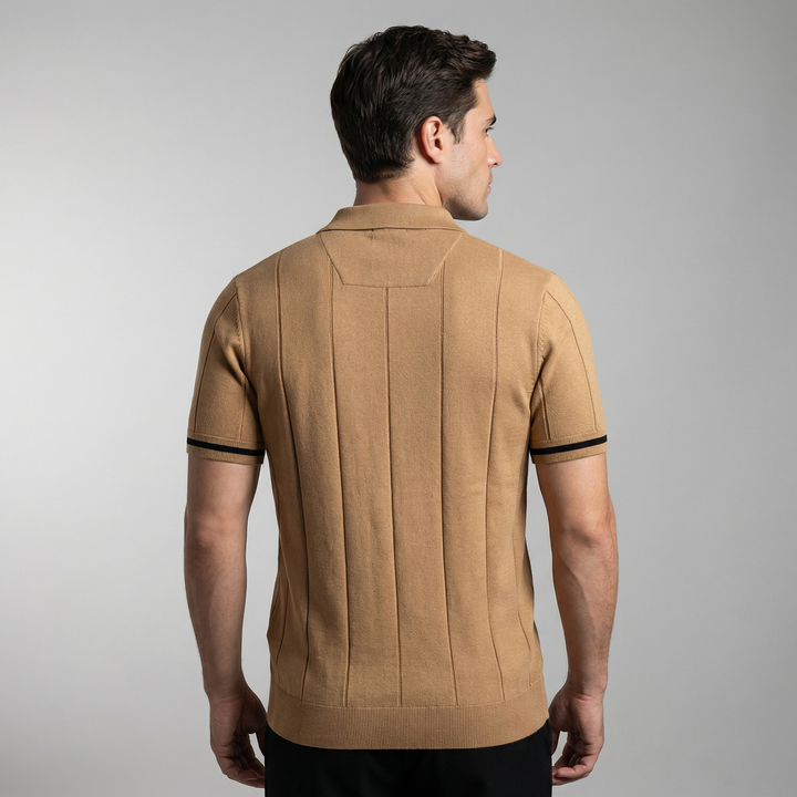 Dinamico Polo Uomo Zip Manica Corta Righe Verticali