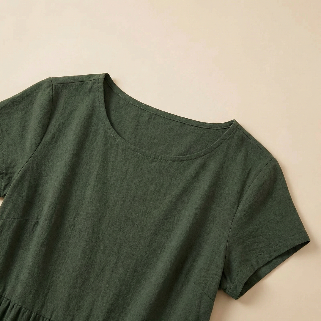 Disinvolta Abito Midi Donna Leggero Con Tasche Manica Corta