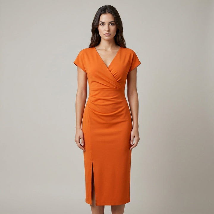 Abito midi da donna con scollo a V
