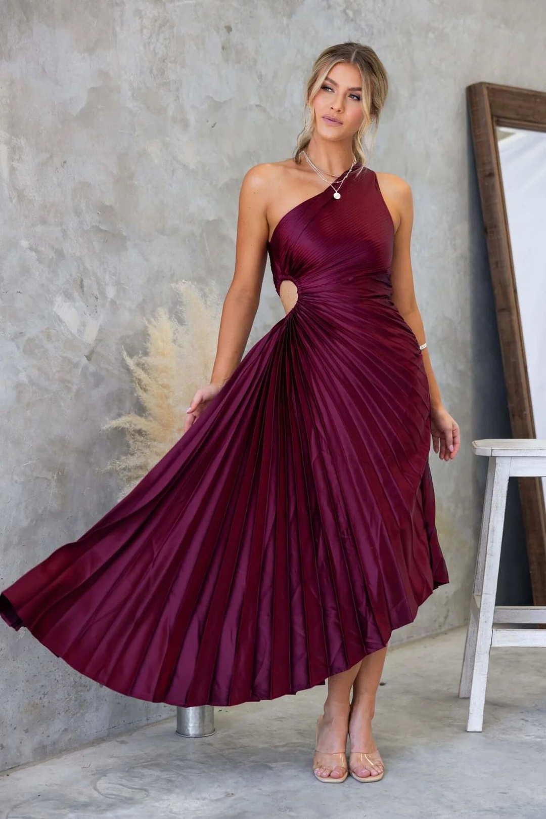 Abito Midi Monospalla Elegante Donna Vestito da Cerimonia