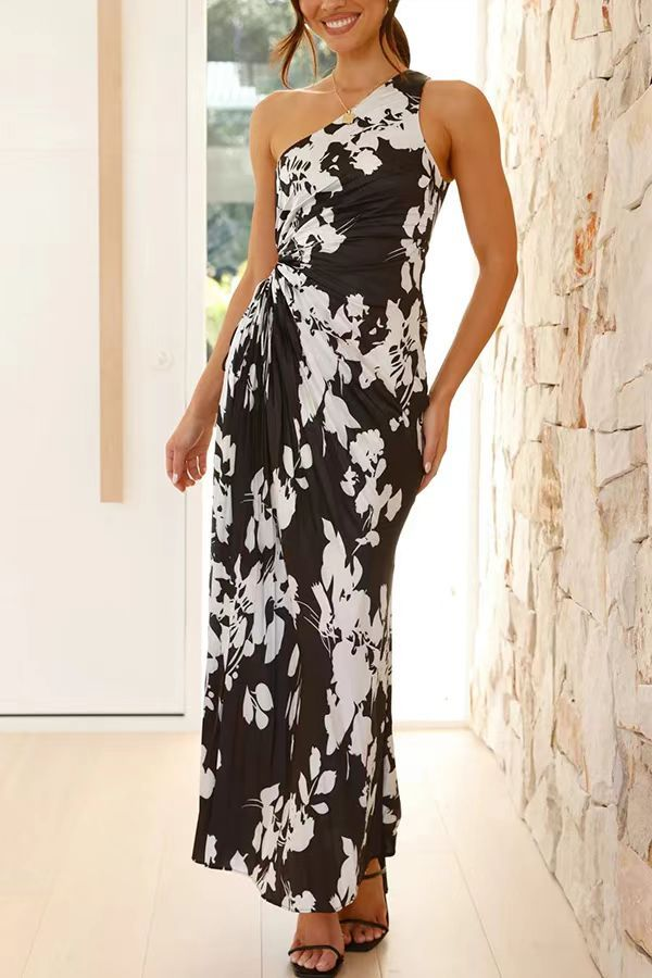Abito Midi Monospalla Elegante Donna Vestito da Cerimonia