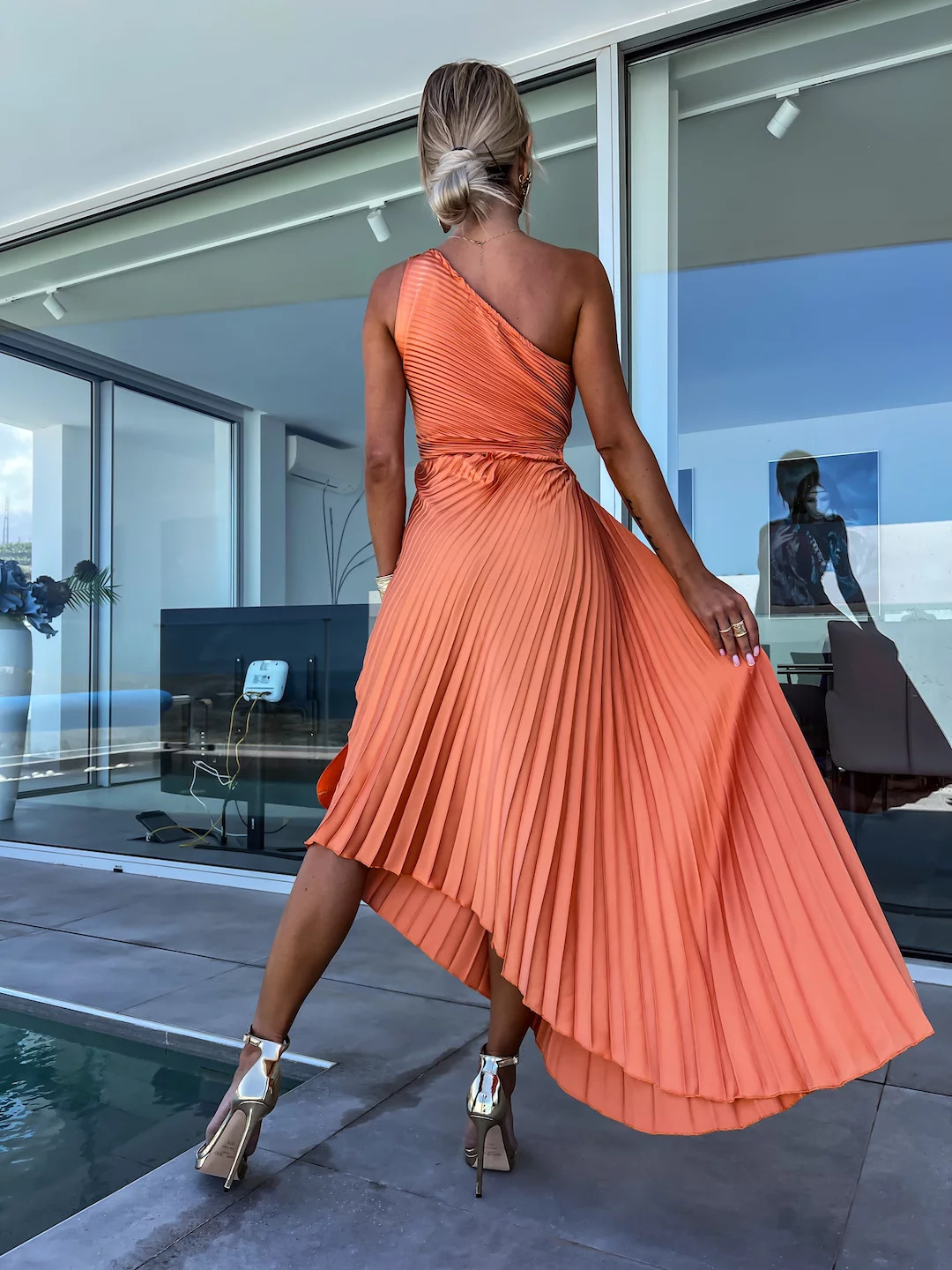 Abito Midi Monospalla Elegante Donna Vestito da Cerimonia
