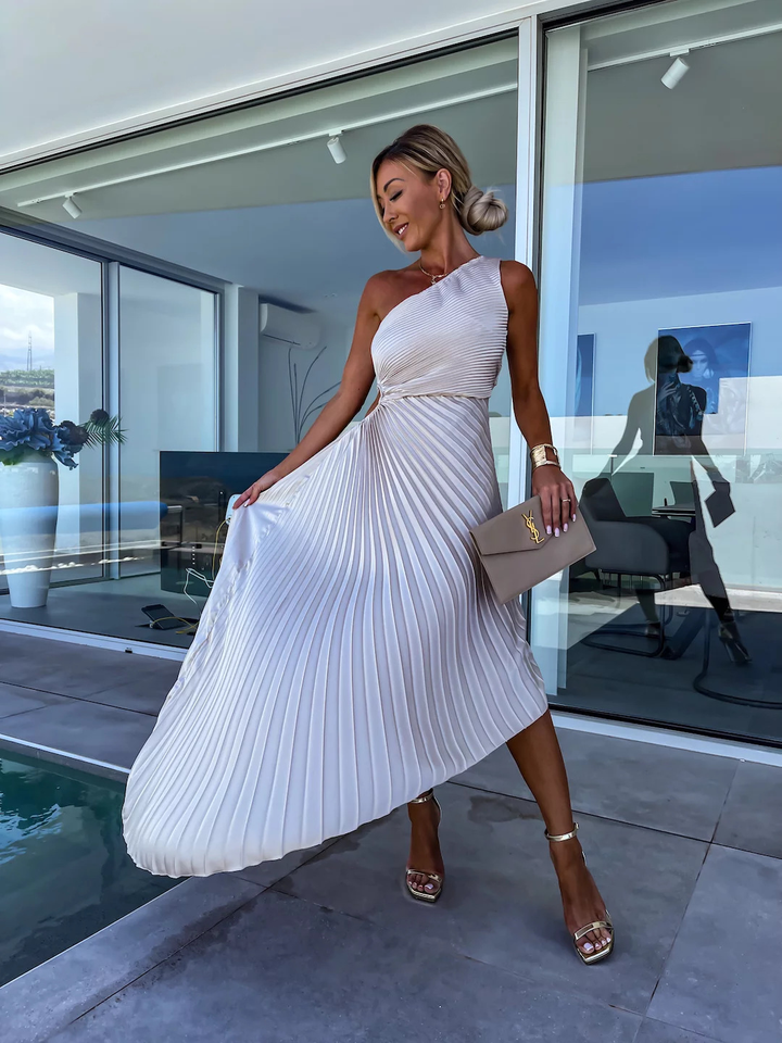 Abito Midi Monospalla Elegante Donna Vestito da Cerimonia