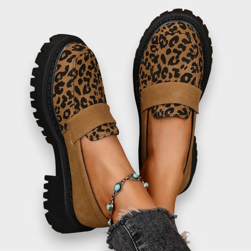 Jasmine | Stivali in Pelle Patinata con Piattaforma in Stampa Leopardo