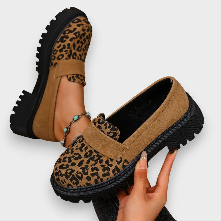 Jasmine | Stivali in Pelle Patinata con Piattaforma in Stampa Leopardo