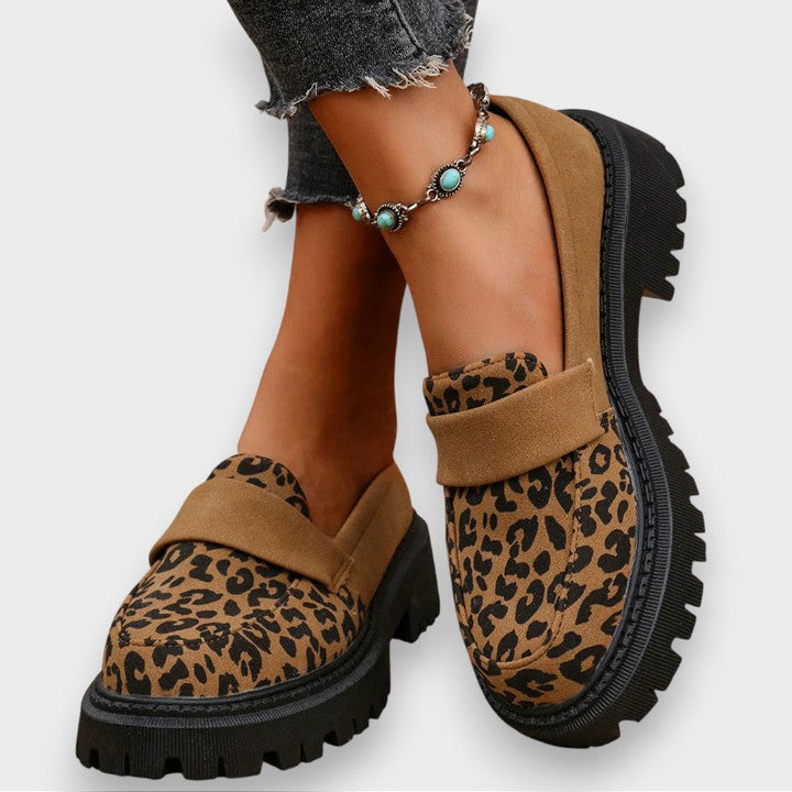 Jasmine | Stivali in Pelle Patinata con Piattaforma in Stampa Leopardo
