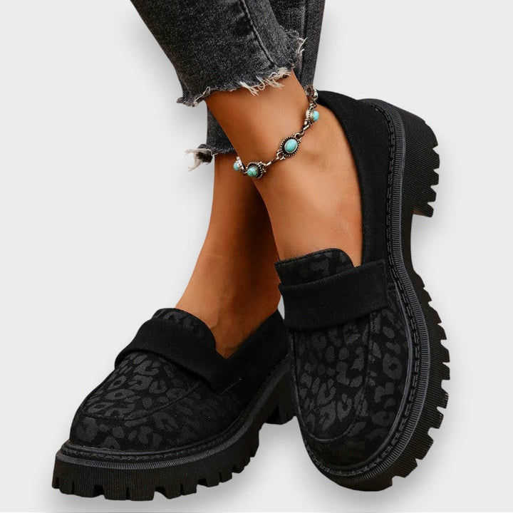 Jasmine | Stivali in Pelle Patinata con Piattaforma in Stampa Leopardo