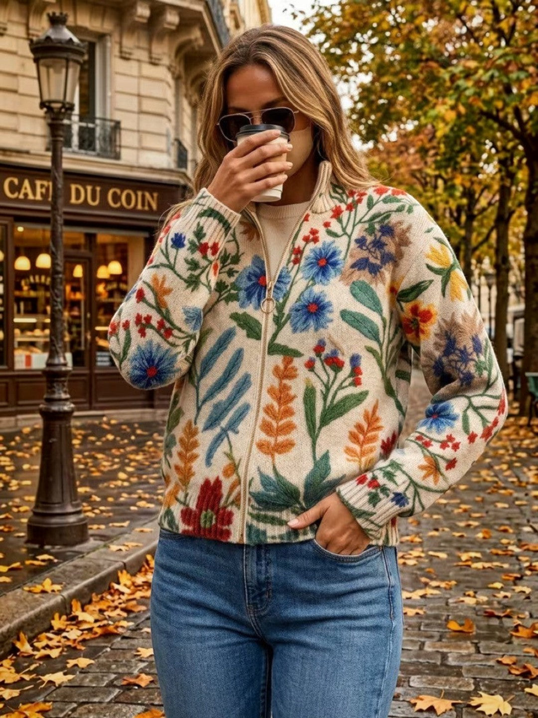 Birgit™ | Cardigan con motivo floreale botanico