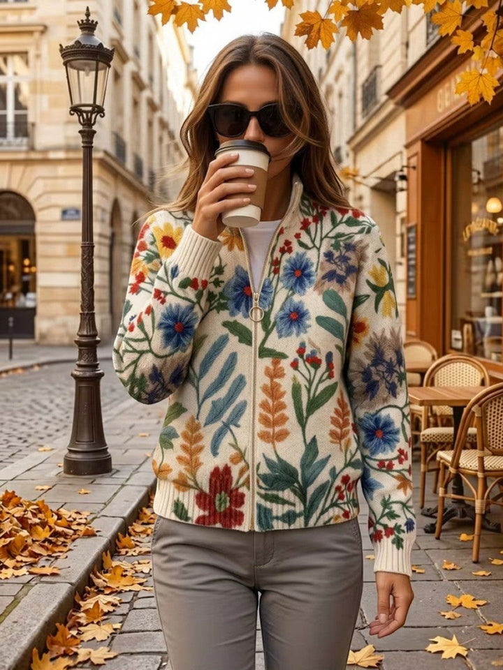 Birgit™ | Cardigan con motivo floreale botanico