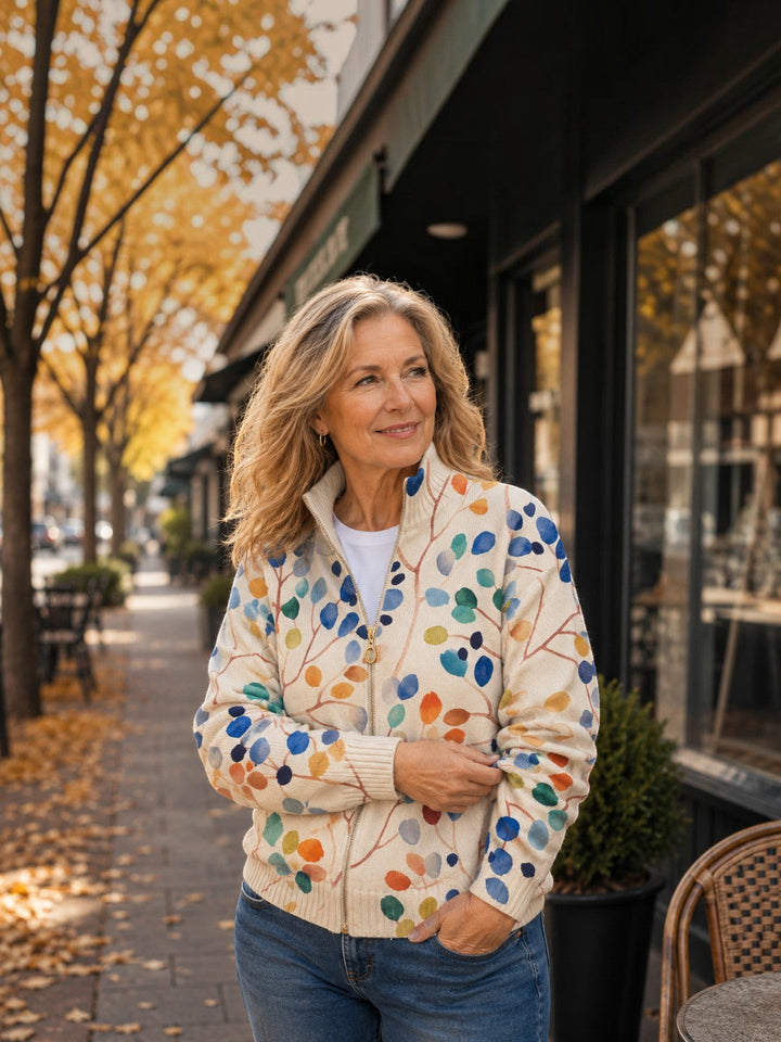 Anja™ | Cardigan con motivo fogliare colorato
