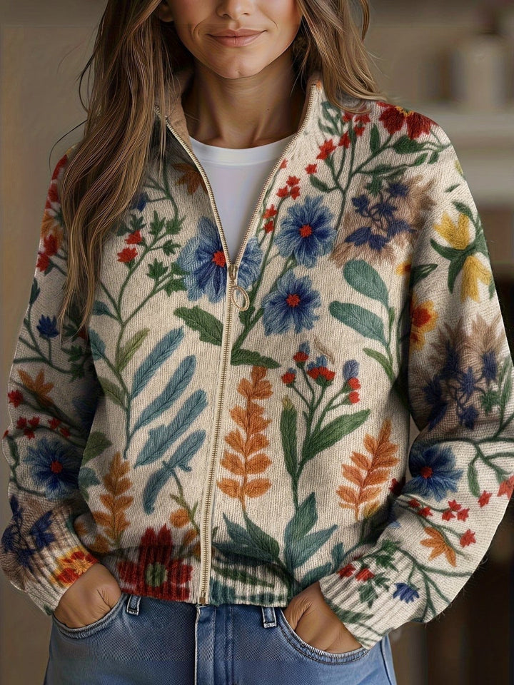 Birgit™ | Cardigan con motivo floreale botanico