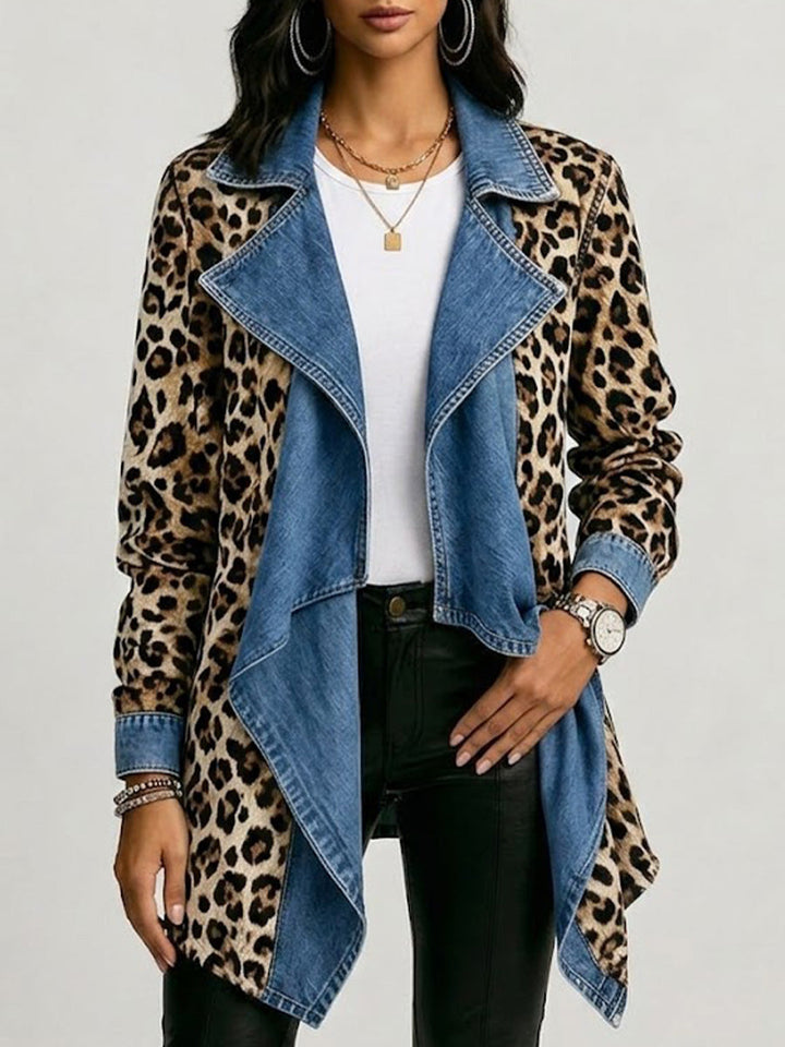 Vittoria - Giacca a Media Lunghezza Leopardata con Inserti in Denim Lavato