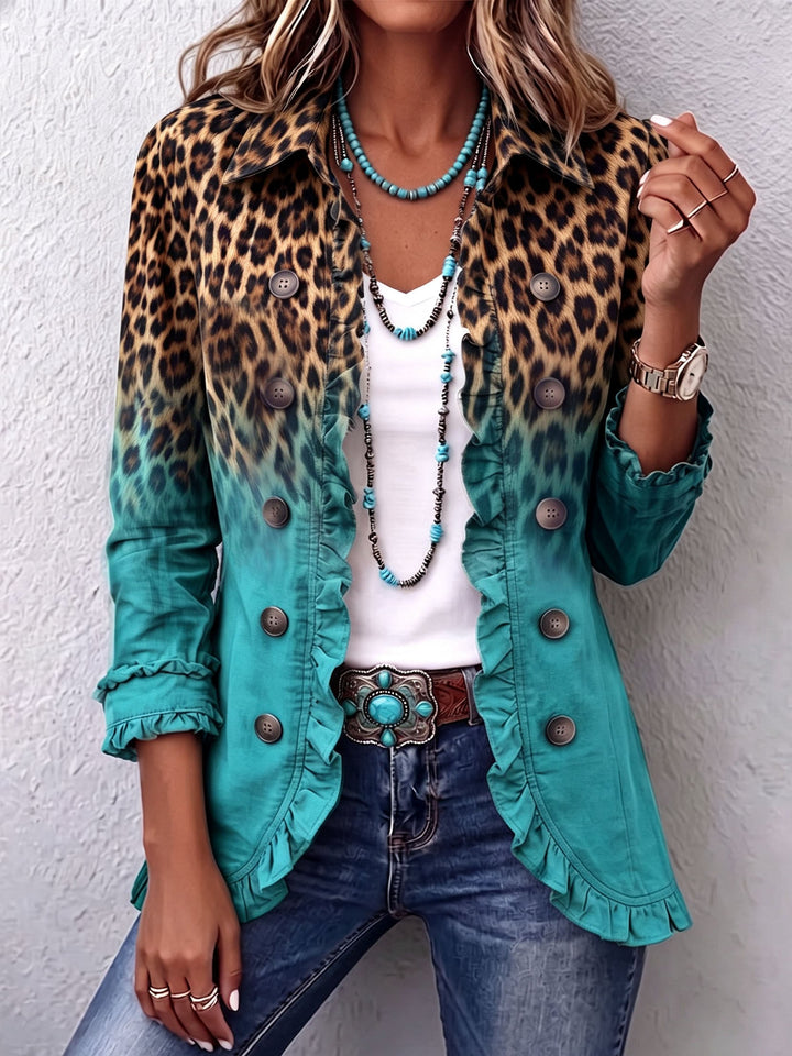 Emma - Blazer con Volant e Stampa Leopardata Sfumata