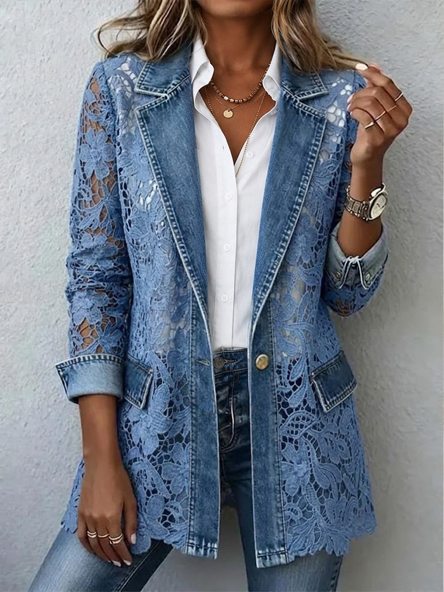 Ilaria - Blazer con Inserti in Pizzo Floreale