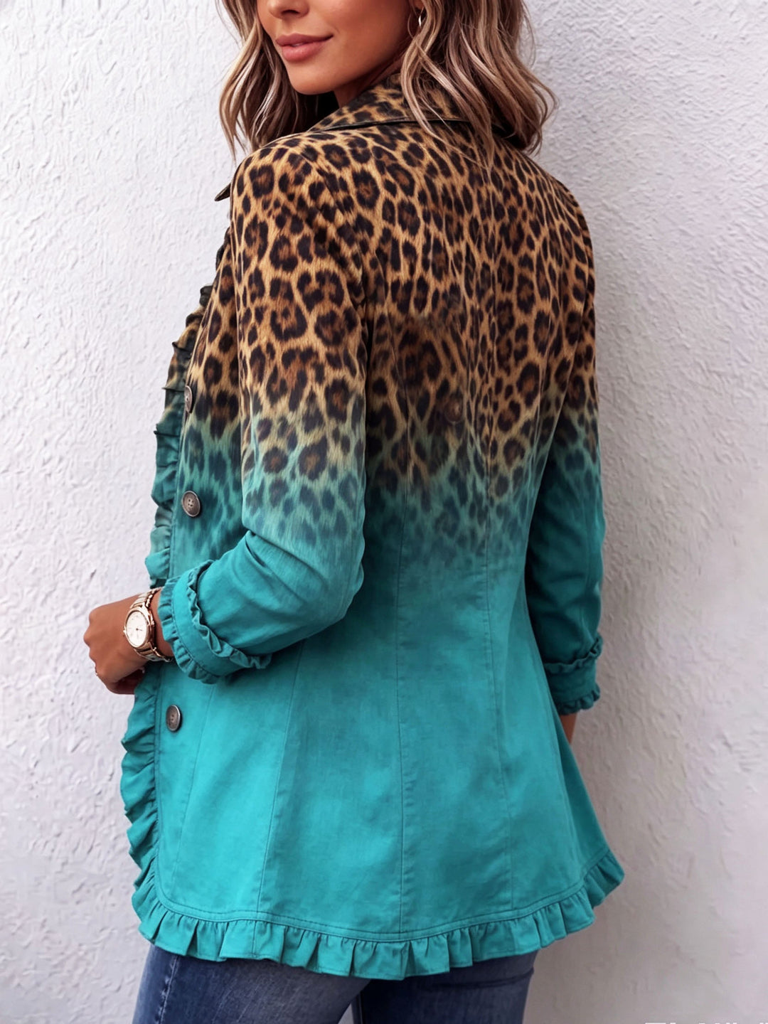 Emma - Blazer con Volant e Stampa Leopardata Sfumata