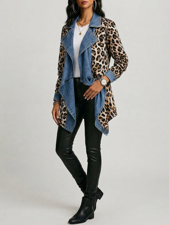 Vittoria - Giacca a Media Lunghezza Leopardata con Inserti in Denim Lavato