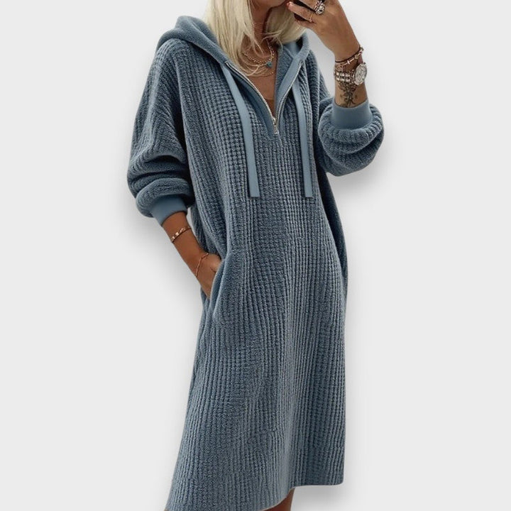 Giada | Abito Casual con Cappuccio in Fleece a Maglia Waffle