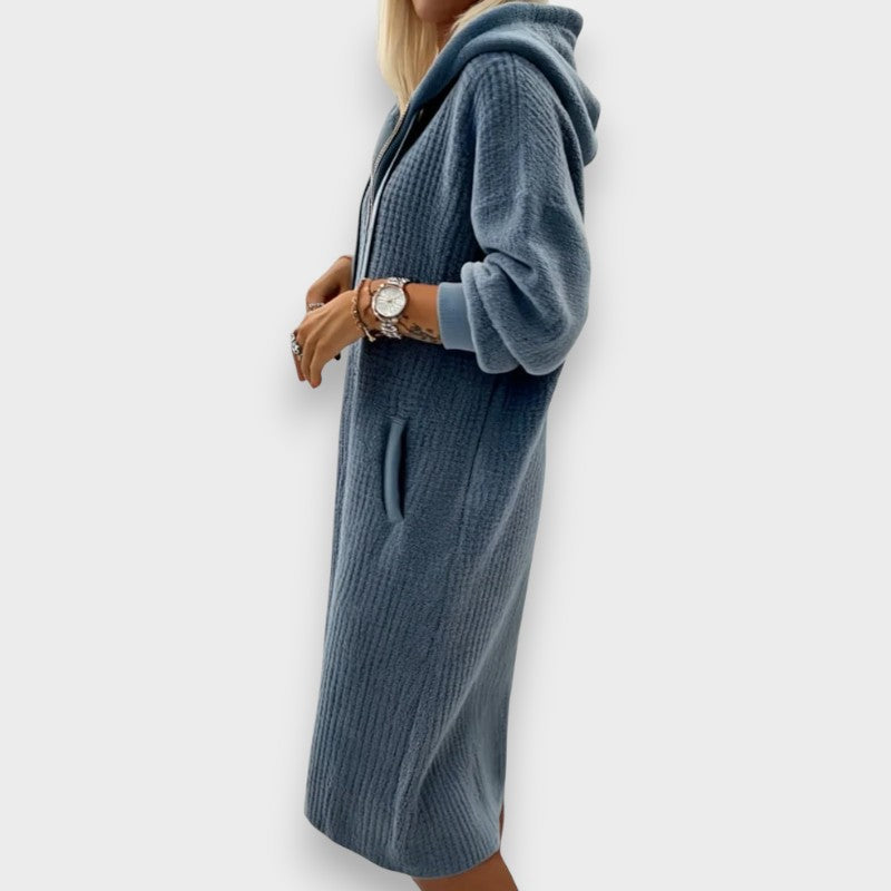 Giada | Abito Casual con Cappuccio in Fleece a Maglia Waffle