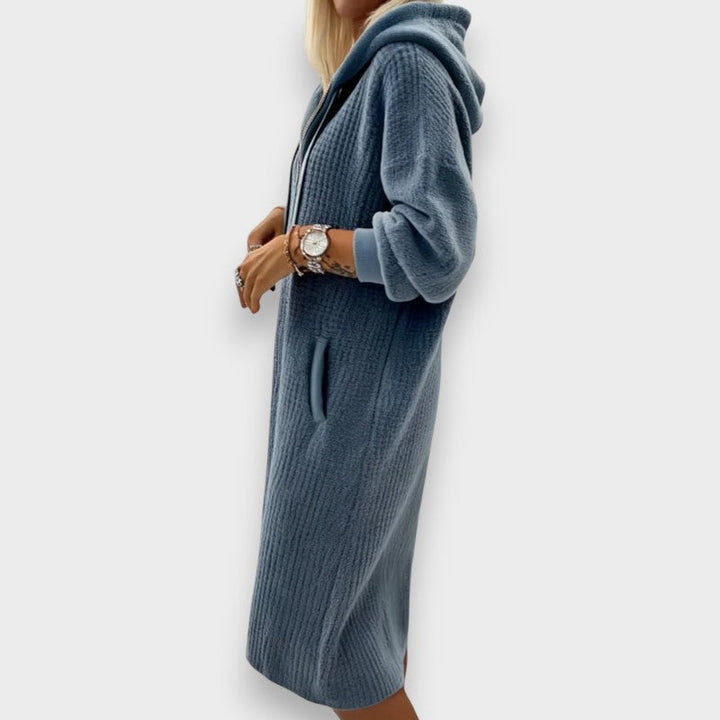 Giada | Abito Casual con Cappuccio in Fleece a Maglia Waffle