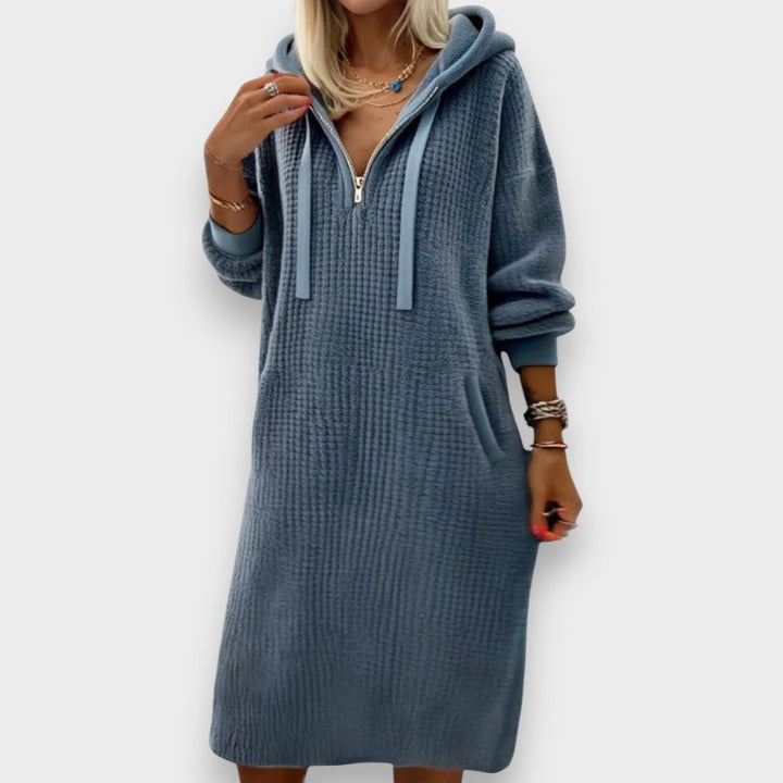 Giada | Abito Casual con Cappuccio in Fleece a Maglia Waffle