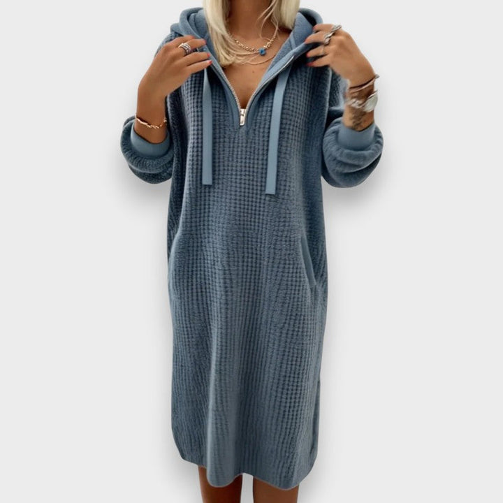 Giada | Abito Casual con Cappuccio in Fleece a Maglia Waffle